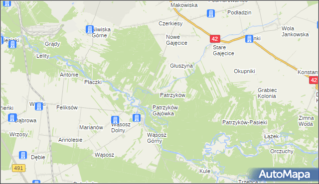 mapa Patrzyków gmina Pajęczno, Patrzyków gmina Pajęczno na mapie Targeo