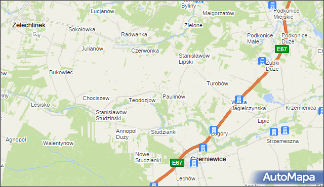 mapa Paulinów gmina Czerniewice, Paulinów gmina Czerniewice na mapie Targeo