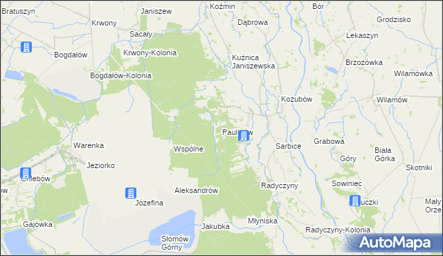 mapa Paulinów gmina Przykona, Paulinów gmina Przykona na mapie Targeo