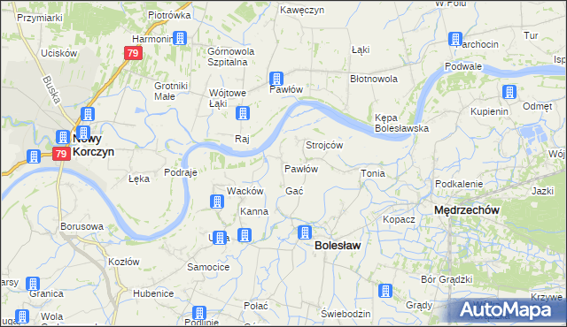 mapa Pawłów gmina Bolesław, Pawłów gmina Bolesław na mapie Targeo