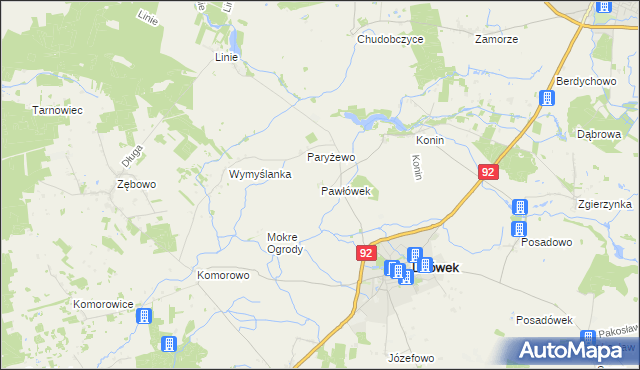 mapa Pawłówek gmina Lwówek, Pawłówek gmina Lwówek na mapie Targeo