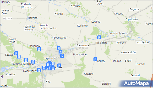 mapa Pawłowice gmina Sędziszów, Pawłowice gmina Sędziszów na mapie Targeo