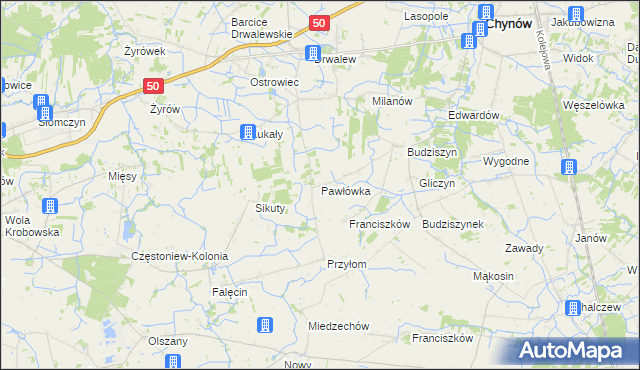 mapa Pawłówka gmina Chynów, Pawłówka gmina Chynów na mapie Targeo