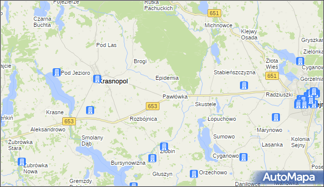 mapa Pawłówka gmina Krasnopol, Pawłówka gmina Krasnopol na mapie Targeo