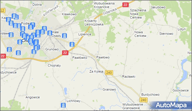 mapa Pawłowo gmina Chojnice, Pawłowo gmina Chojnice na mapie Targeo