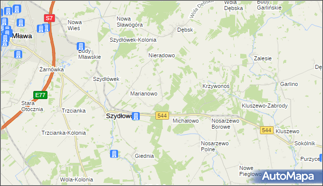 mapa Pawłowo gmina Szydłowo, Pawłowo gmina Szydłowo na mapie Targeo