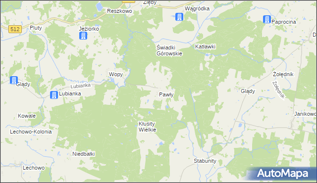 mapa Pawły gmina Pieniężno, Pawły gmina Pieniężno na mapie Targeo