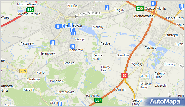 mapa Pęcice Małe, Pęcice Małe na mapie Targeo