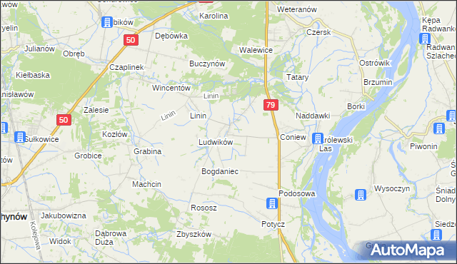 mapa Pęcław gmina Góra Kalwaria, Pęcław gmina Góra Kalwaria na mapie Targeo
