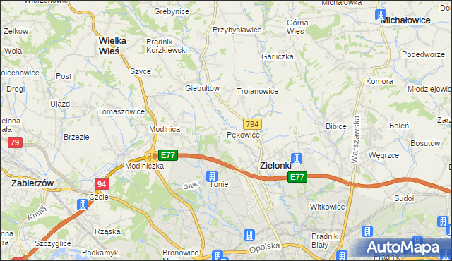mapa Pękowice, Pękowice na mapie Targeo
