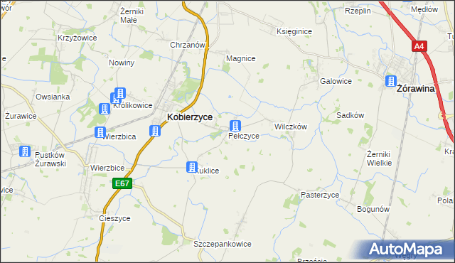 mapa Pełczyce gmina Kobierzyce, Pełczyce gmina Kobierzyce na mapie Targeo