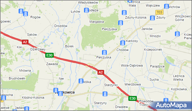 mapa Pełczyska gmina Wartkowice, Pełczyska gmina Wartkowice na mapie Targeo