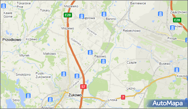 mapa Pępowo gmina Żukowo, Pępowo gmina Żukowo na mapie Targeo