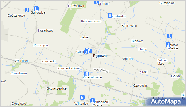 mapa Pępowo powiat gostyński, Pępowo powiat gostyński na mapie Targeo
