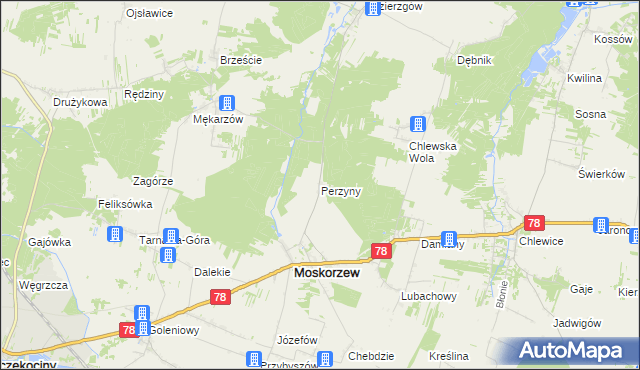 mapa Perzyny gmina Moskorzew, Perzyny gmina Moskorzew na mapie Targeo
