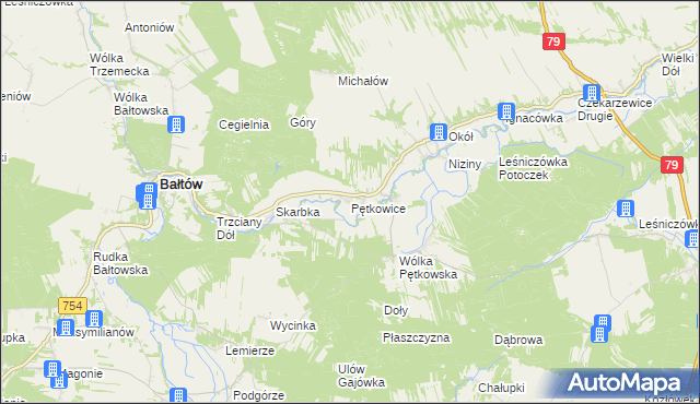 mapa Pętkowice gmina Bałtów, Pętkowice gmina Bałtów na mapie Targeo