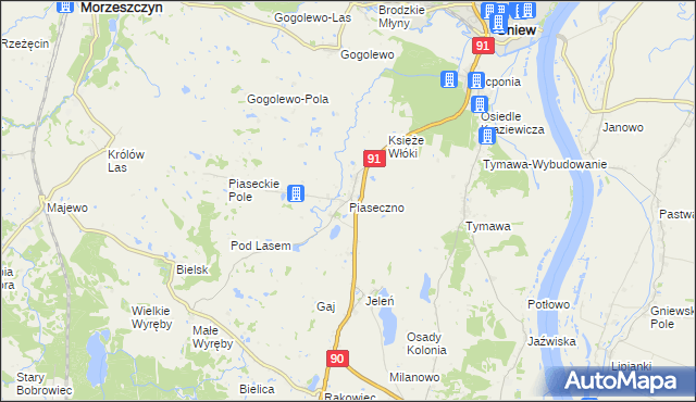 mapa Piaseczno gmina Gniew, Piaseczno gmina Gniew na mapie Targeo