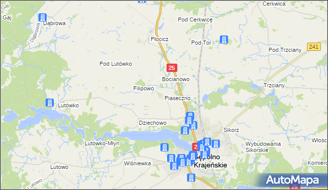 mapa Piaseczno gmina Sępólno Krajeńskie, Piaseczno gmina Sępólno Krajeńskie na mapie Targeo
