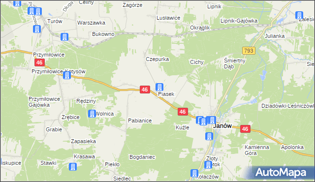 mapa Piasek gmina Janów, Piasek gmina Janów na mapie Targeo