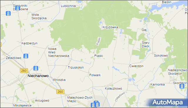 mapa Piaski gmina Witkowo, Piaski gmina Witkowo na mapie Targeo