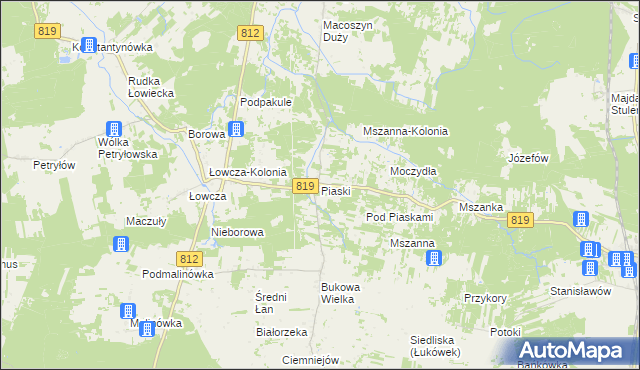 mapa Piaski gmina Wola Uhruska, Piaski gmina Wola Uhruska na mapie Targeo