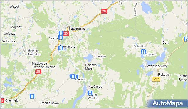 mapa Piaszno gmina Tuchomie, Piaszno gmina Tuchomie na mapie Targeo