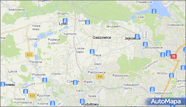 mapa Piece gmina Gaszowice, Piece gmina Gaszowice na mapie Targeo