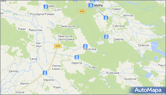 mapa Pieczyska gmina Brzeziny, Pieczyska gmina Brzeziny na mapie Targeo