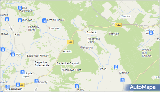 mapa Pieczyska gmina Krasnosielc, Pieczyska gmina Krasnosielc na mapie Targeo