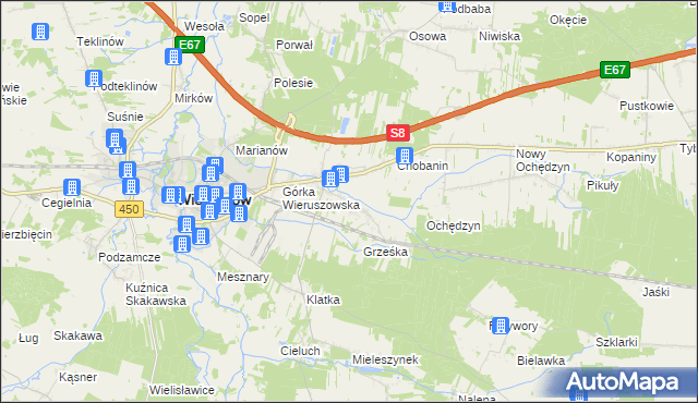 mapa Pieczyska gmina Wieruszów, Pieczyska gmina Wieruszów na mapie Targeo
