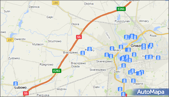 mapa Piekary gmina Gniezno, Piekary gmina Gniezno na mapie Targeo