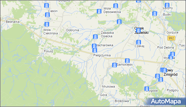 mapa Pielgrzymka gmina Osiek Jasielski, Pielgrzymka gmina Osiek Jasielski na mapie Targeo