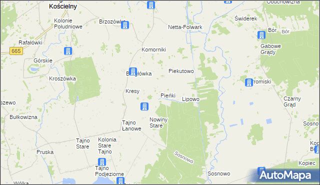mapa Pieńki gmina Bargłów Kościelny, Pieńki gmina Bargłów Kościelny na mapie Targeo