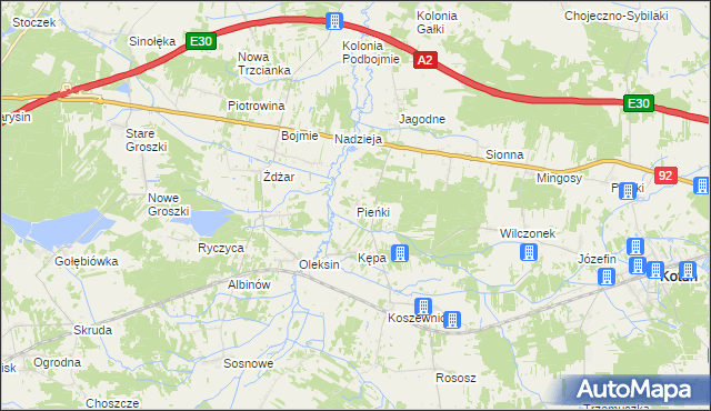 mapa Pieńki gmina Kotuń, Pieńki gmina Kotuń na mapie Targeo