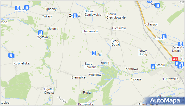 mapa Pieńki gmina Rudniki, Pieńki gmina Rudniki na mapie Targeo