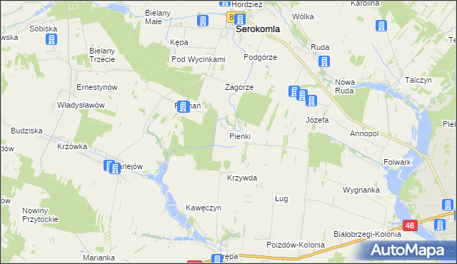 mapa Pieńki gmina Serokomla, Pieńki gmina Serokomla na mapie Targeo