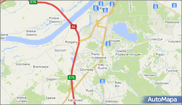 mapa Pieńki Królewskie, Pieńki Królewskie na mapie Targeo