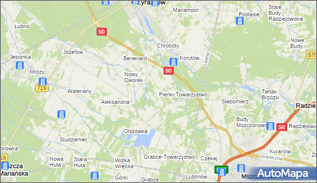 mapa Pieńki-Towarzystwo, Pieńki-Towarzystwo na mapie Targeo