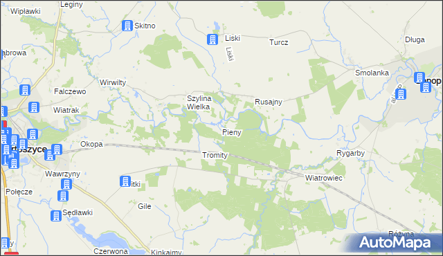 mapa Pieny, Pieny na mapie Targeo