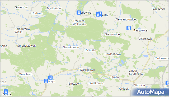 mapa Pierusza, Pierusza na mapie Targeo