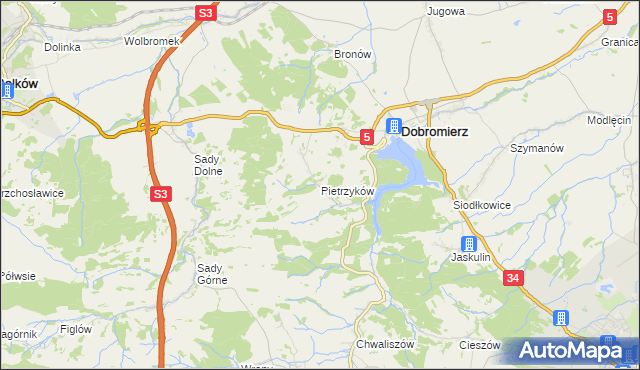 mapa Pietrzyków gmina Dobromierz, Pietrzyków gmina Dobromierz na mapie Targeo