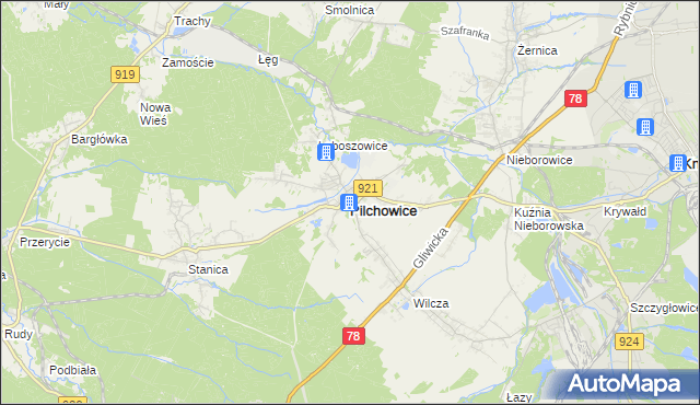 mapa Pilchowice powiat gliwicki, Pilchowice powiat gliwicki na mapie Targeo