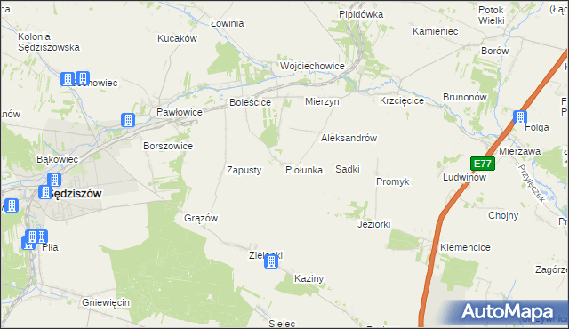mapa Piołunka, Piołunka na mapie Targeo