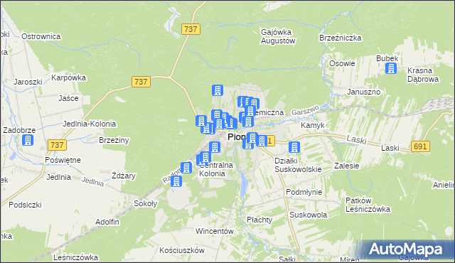 mapa Pionki, Pionki na mapie Targeo