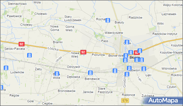 mapa Piorunów gmina Błonie, Piorunów gmina Błonie na mapie Targeo