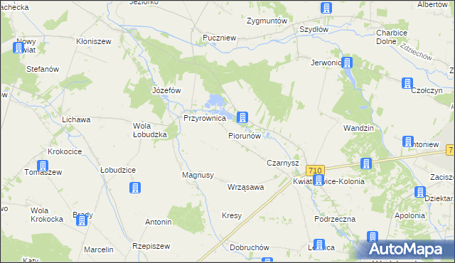 mapa Piorunów gmina Wodzierady, Piorunów gmina Wodzierady na mapie Targeo