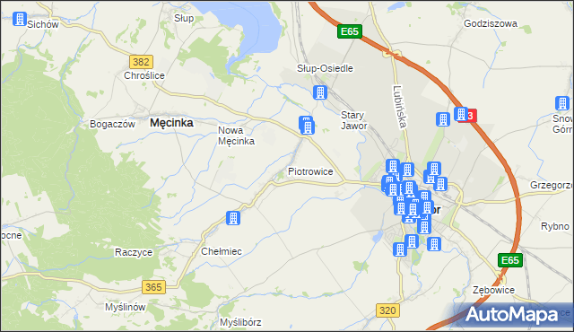mapa Piotrowice gmina Męcinka, Piotrowice gmina Męcinka na mapie Targeo