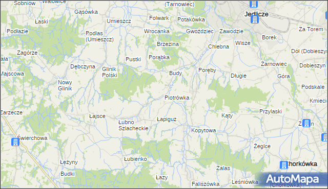 mapa Piotrówka gmina Jedlicze, Piotrówka gmina Jedlicze na mapie Targeo