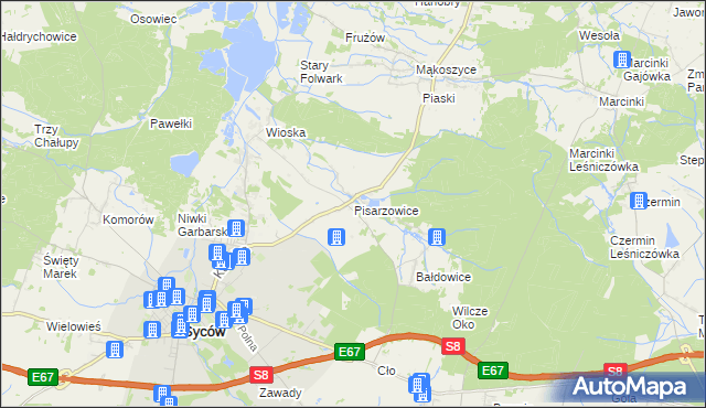 mapa Pisarzowice gmina Kobyla Góra, Pisarzowice gmina Kobyla Góra na mapie Targeo