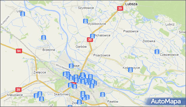 mapa Pisarzowice gmina Lubsza, Pisarzowice gmina Lubsza na mapie Targeo